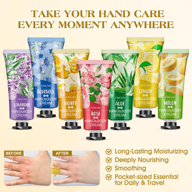 Close-up of VISCOO hand cream packaging showing multiple scents