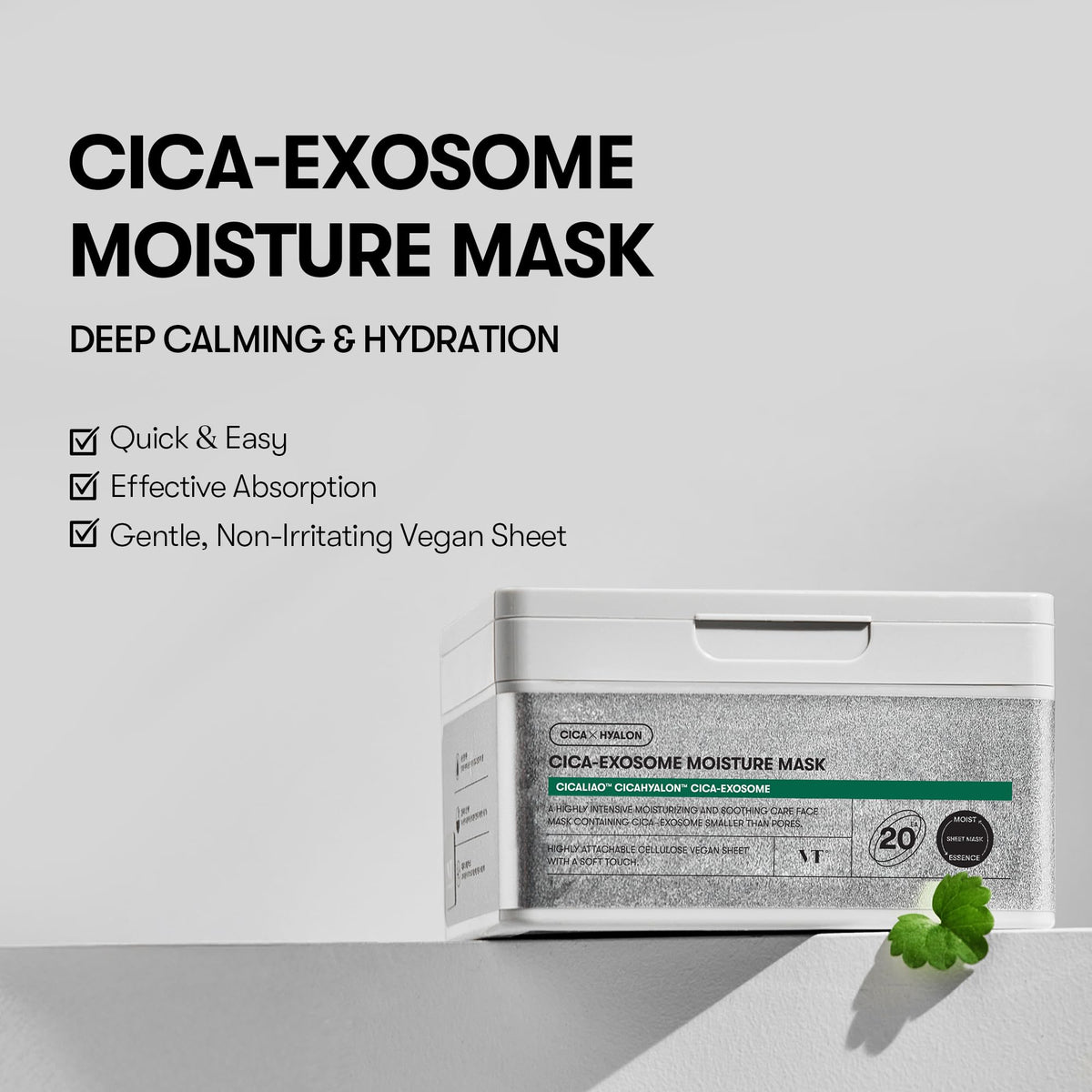 Close-up of VT COSMETICS Cica-Exosome Moisture Mask packaging