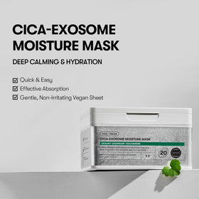 Close-up of VT COSMETICS Cica-Exosome Moisture Mask packaging