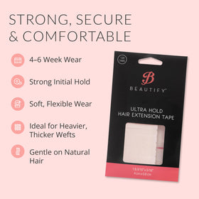 Close-up of Walker Tape Beautify Ultra Hold Hair Extension Tabs packaging