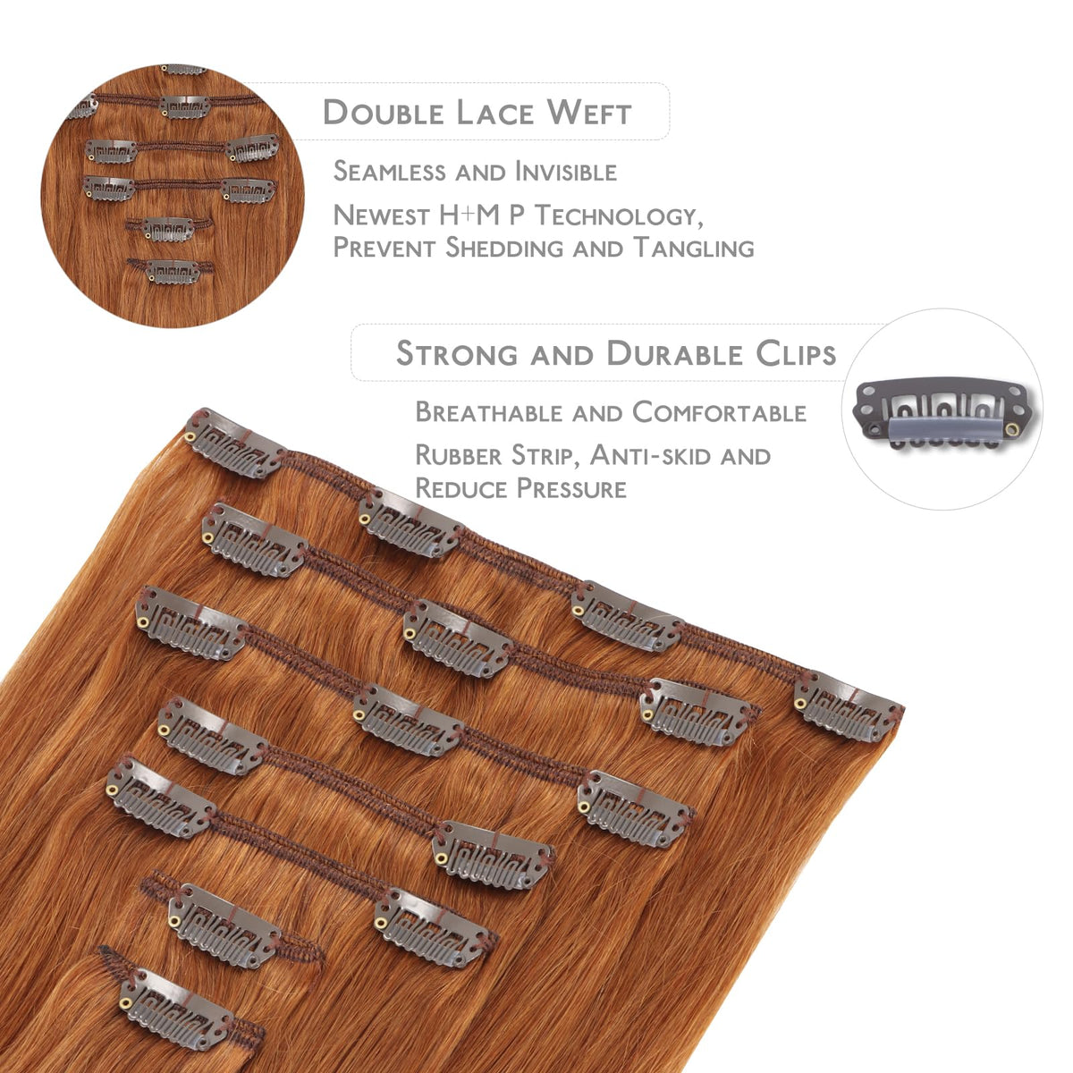 Close-up of Wennalife Clip in Extensions showing silicon-backed clips
