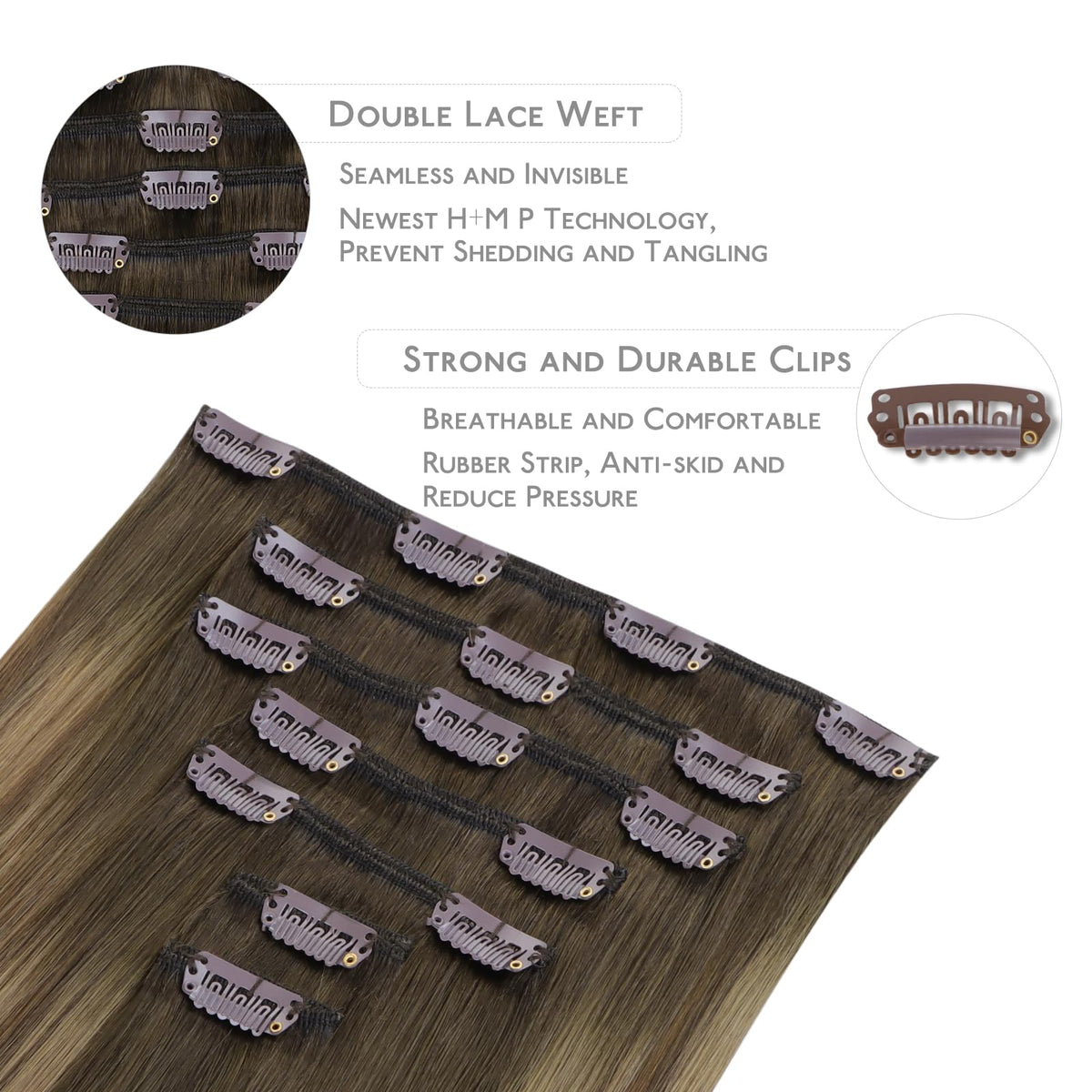 Close-up of Wennalife Clip In Hair Extensions clips and texture