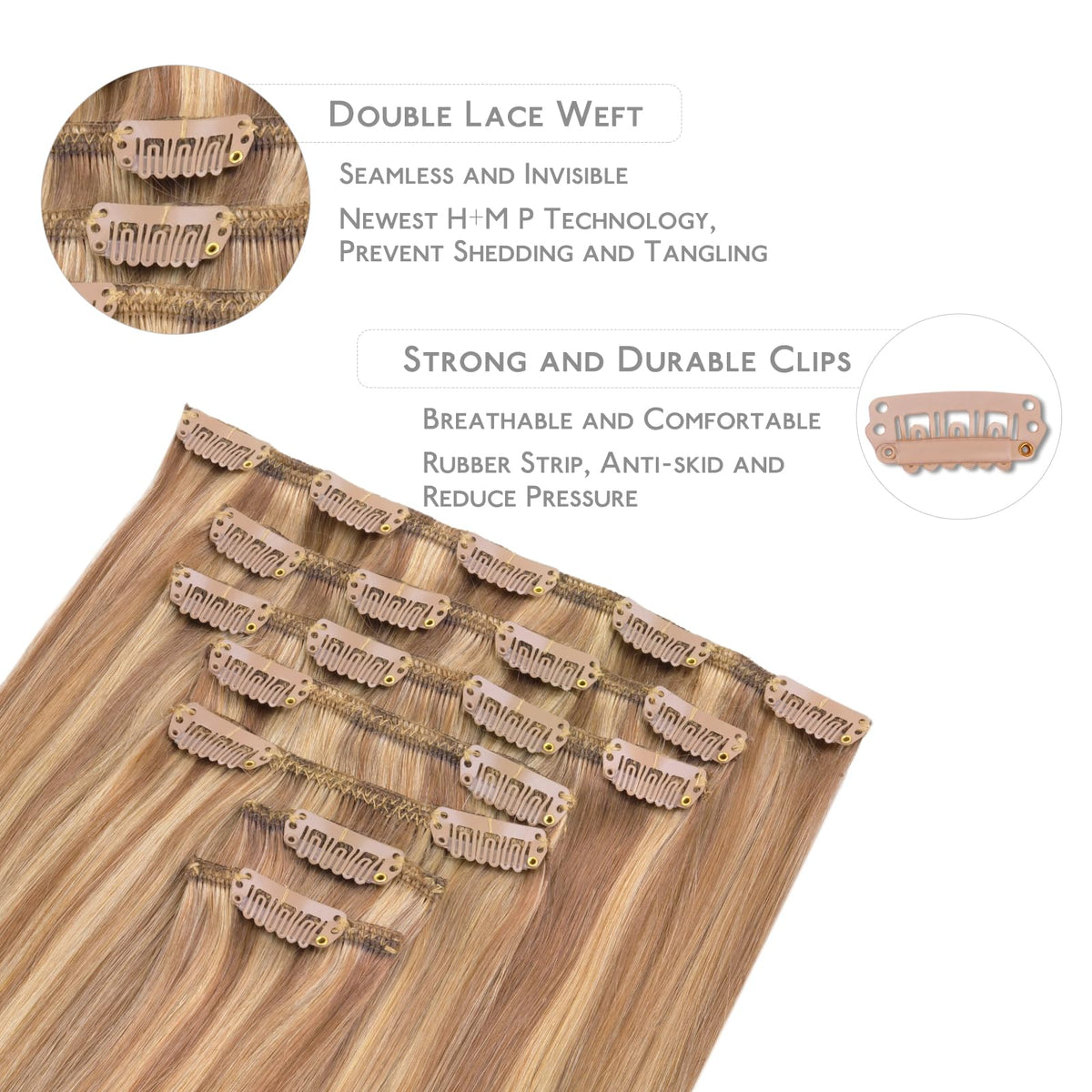 Close-up of Wennalife Clip In Hair Extensions clips and texture