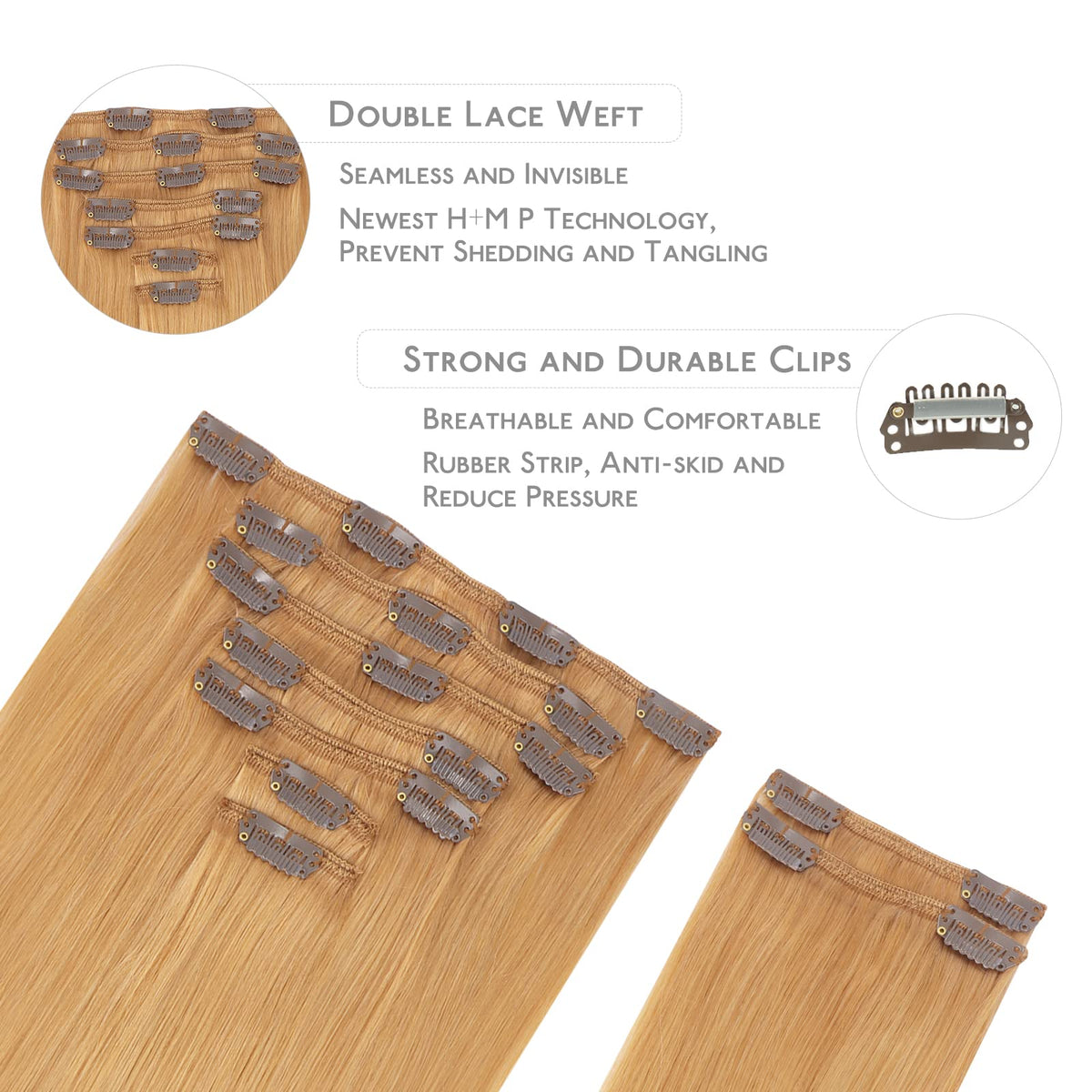 Close-up of Wennalife Clip In Hair Extensions showing clip details