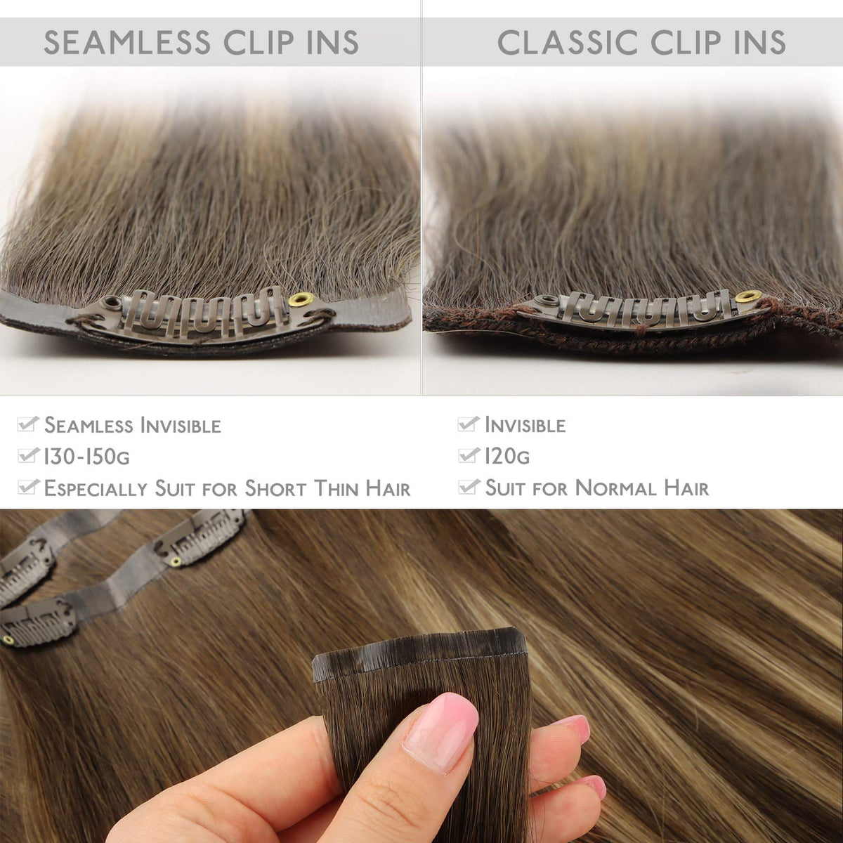 Close-up of Wennalife Clip In Hair Extensions showing the silicone weft