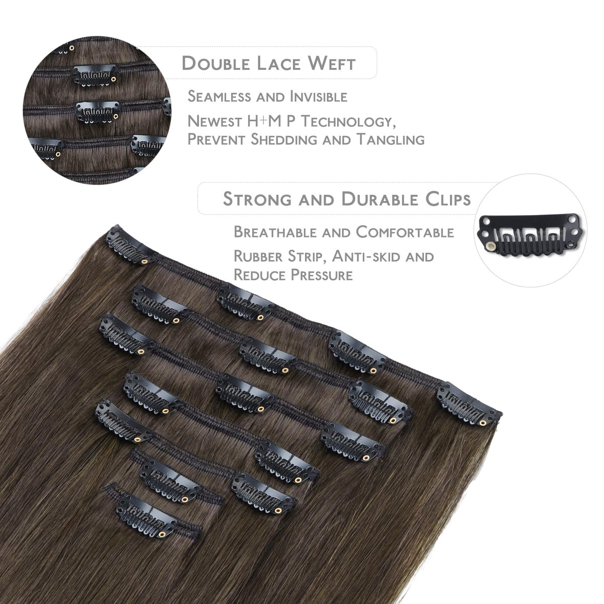 Close-up of Wennalife Clip In Hair Extensions silicon-backed clips