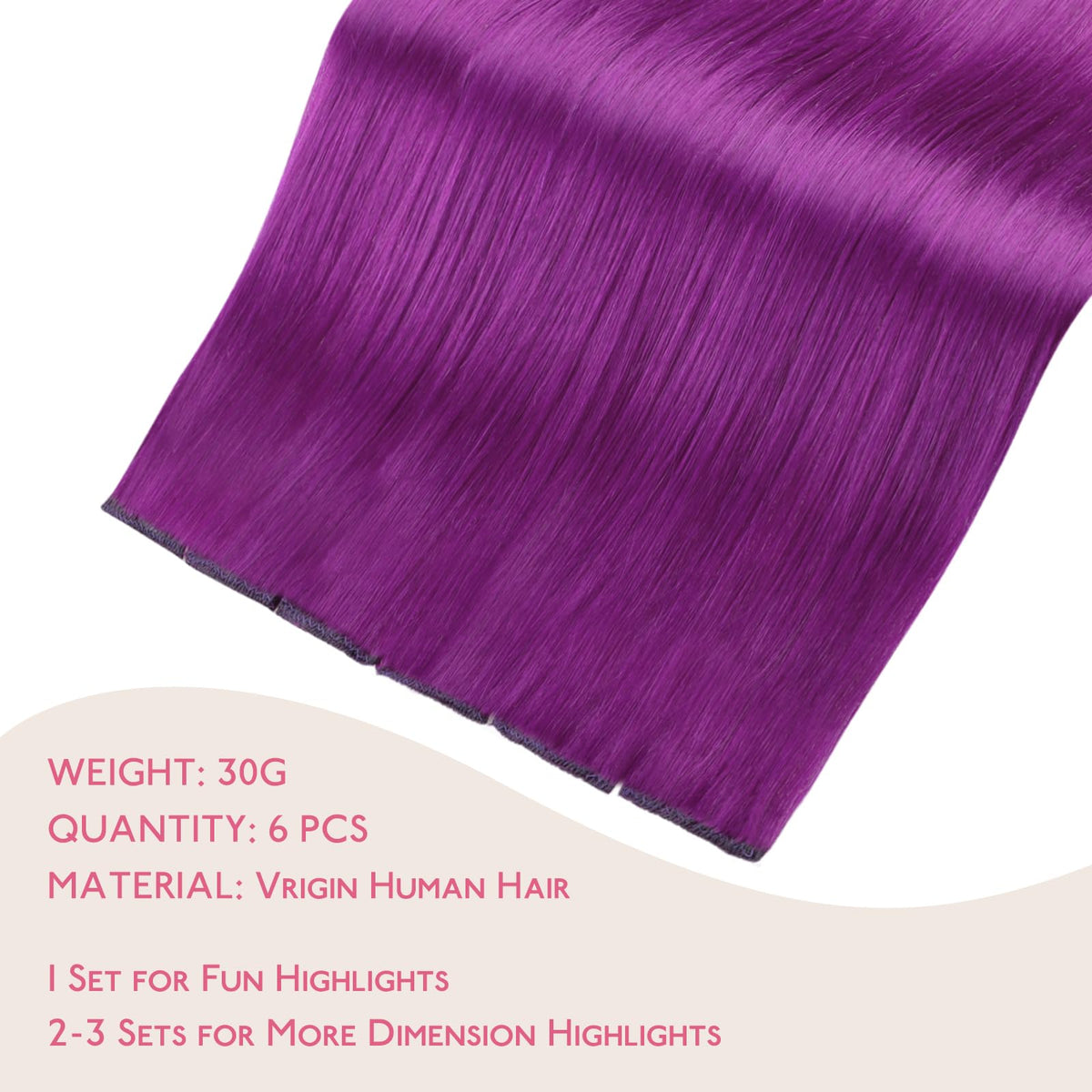 Close-up of Wennalife Purple Clip-in Hair Extensions showing texture
