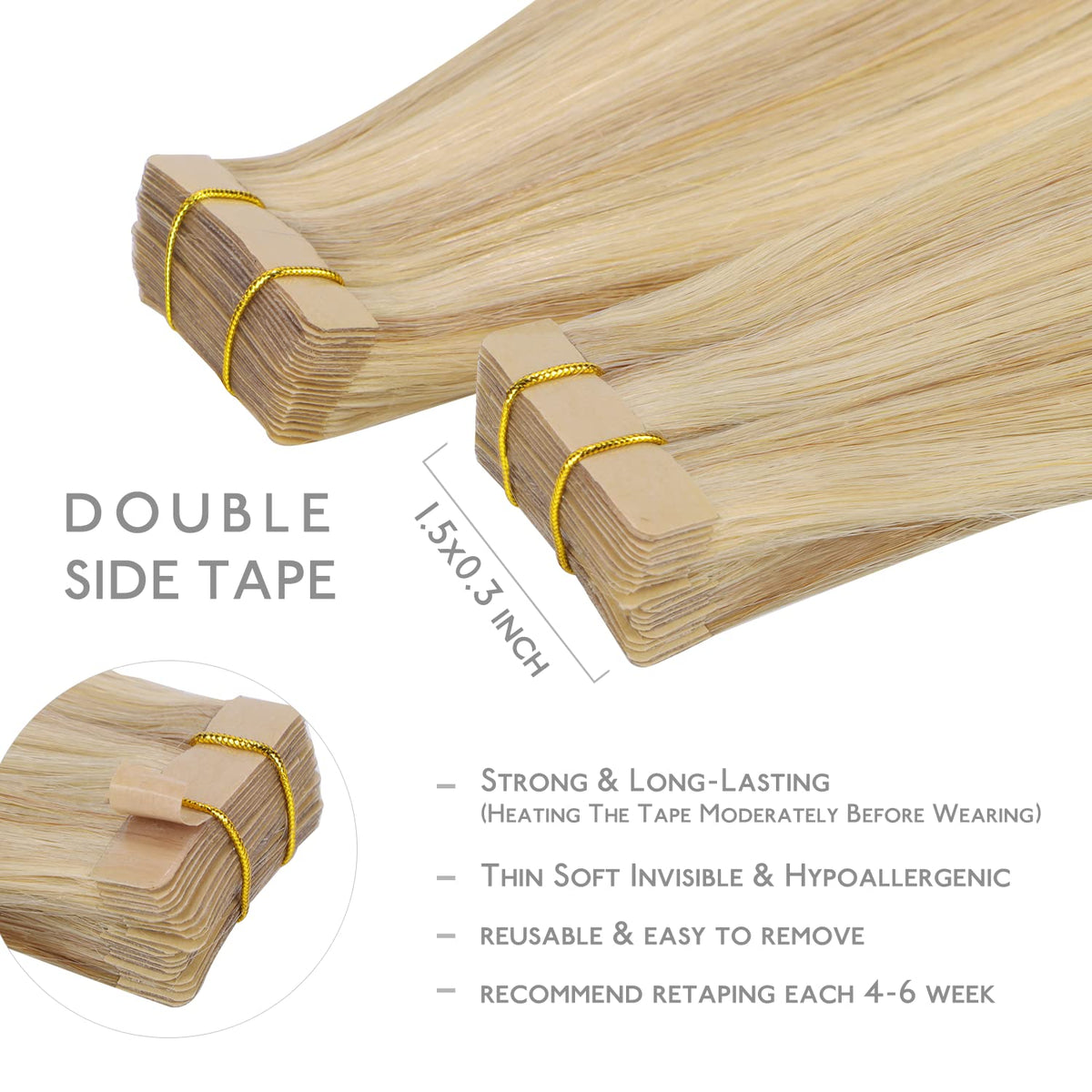 Close-up of Wennalife Tape in Hair Extensions showing texture