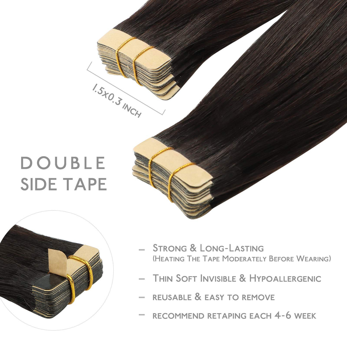Close-up of Wennalife Tape in Hair Extensions showing texture