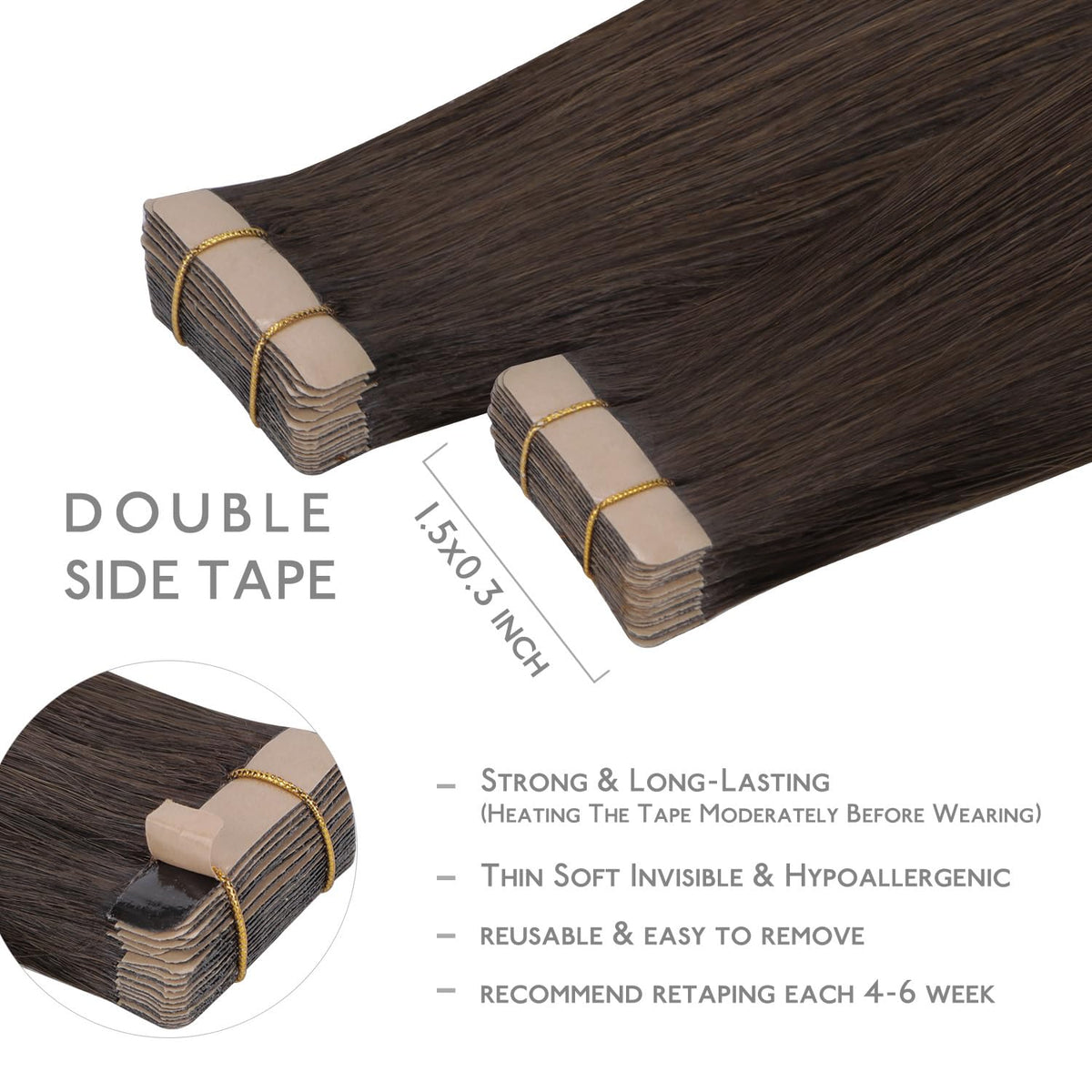 Close-up of Wennalife Tape in Hair Extensions showing the tape