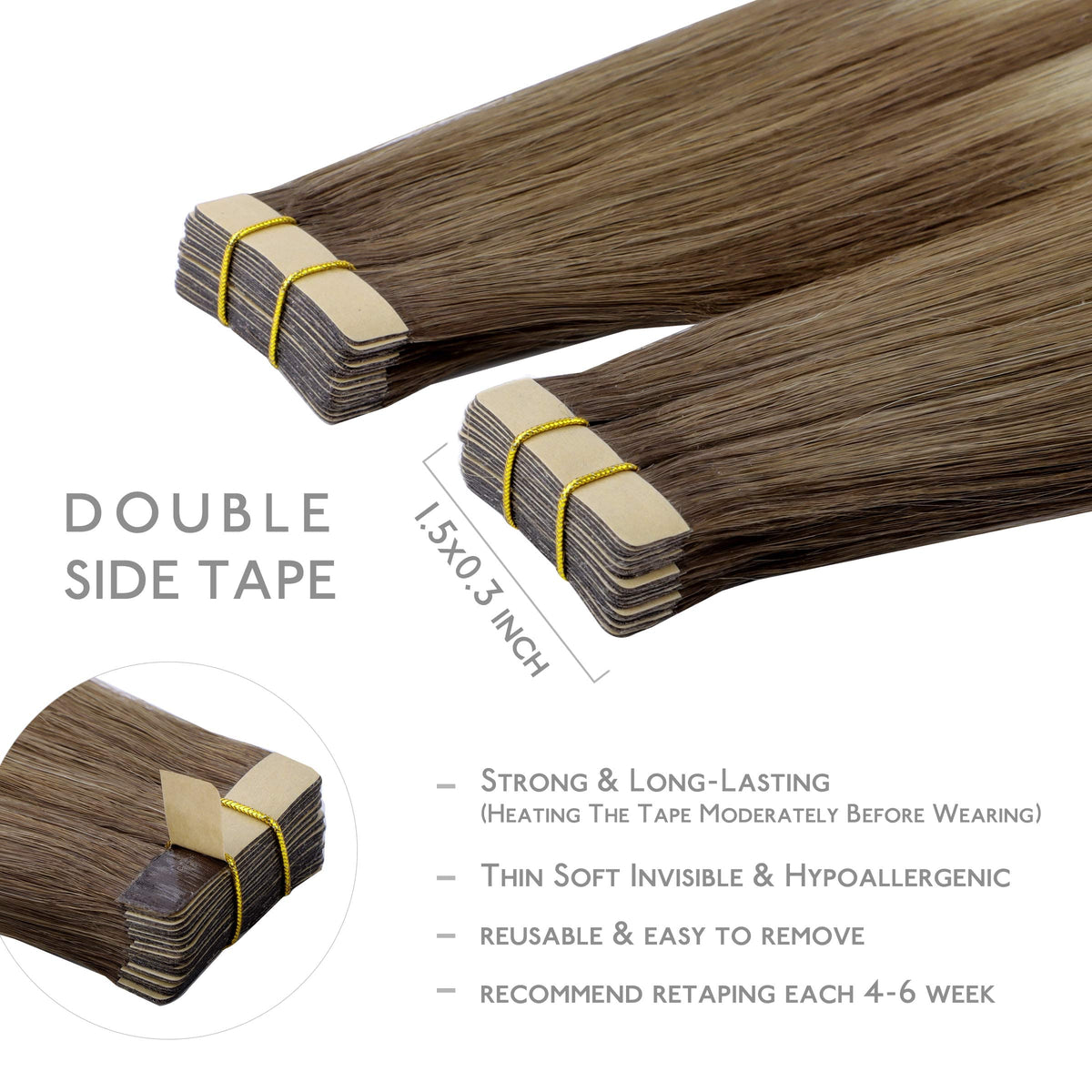Close-up of Wennalife Tape in Hair Extensions showing the texture