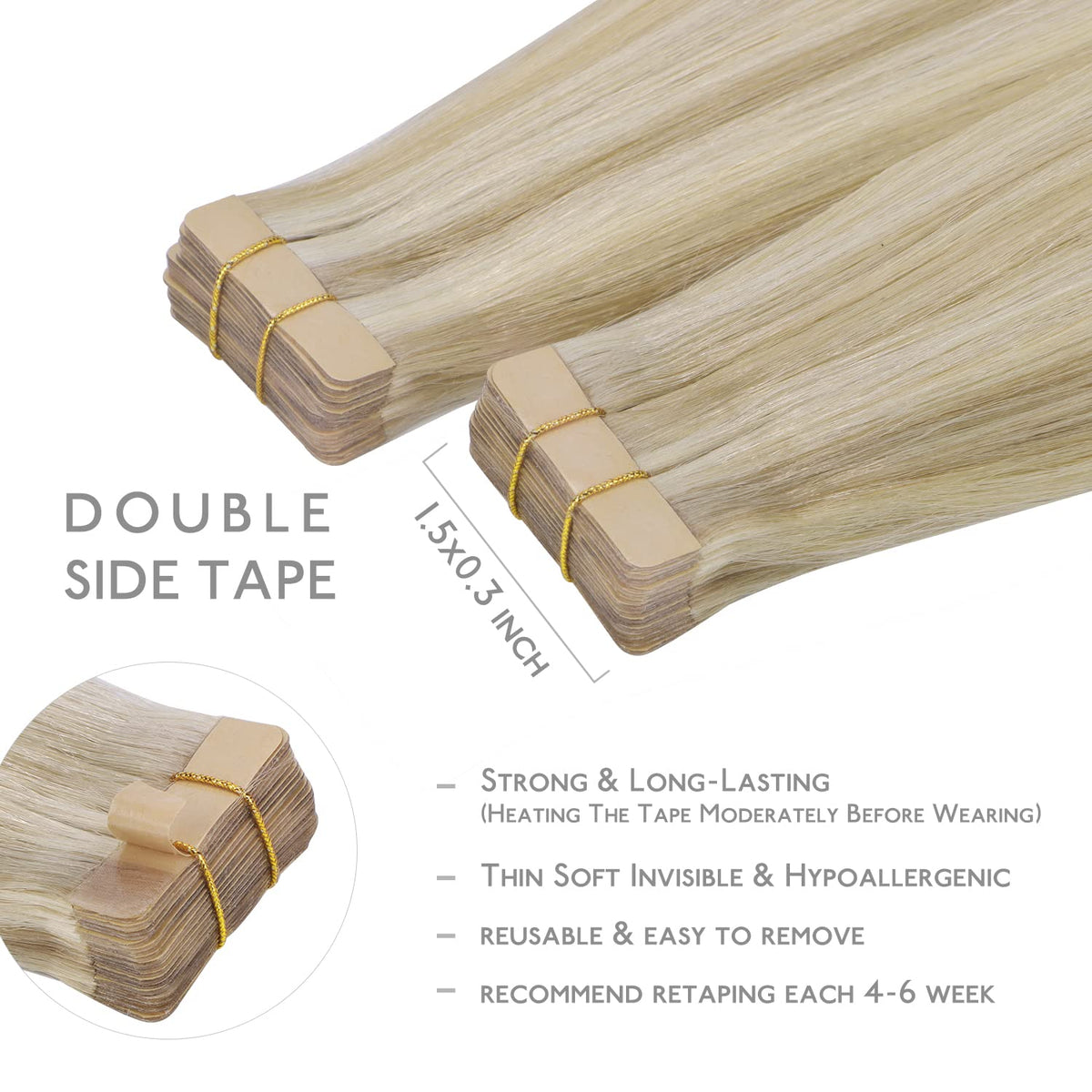 Close-up of Wennalife Tape in Hair Extensions showing the texture
