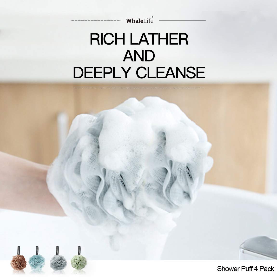 Close-up of WhaleLife Loofah Sponge with rich foam
