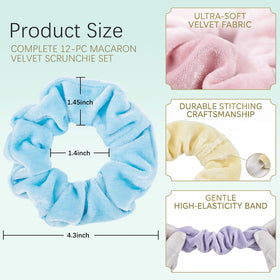 Close-up of Whaline pastel velvet hair scrunchies in various colours