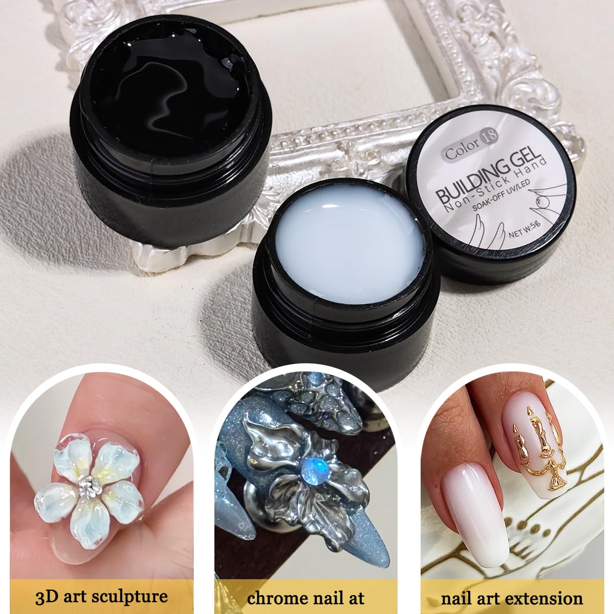 Close-up of white 3D sculpting gel from Fcozpjk