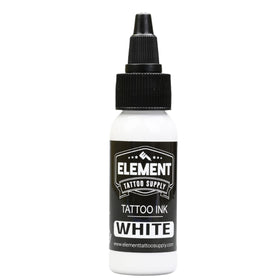 Close-up of white tattoo ink bottle from Element Tattoo Supply