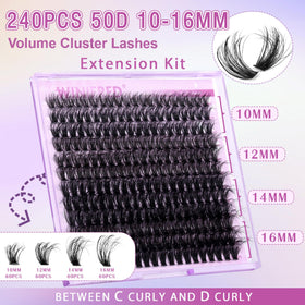 Close-up of Winifred 50D thick lash clusters in various lengths