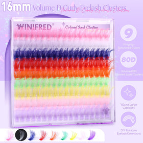 Close-up of Winifred 80D lash clusters with pink and purple shades