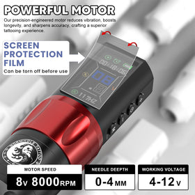 Close-up of Wormhole Saros tattoo pen with silicone grip cartridge