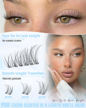 Close-up of wtvane Wispy Lash Clusters showing 10-14mm lengths