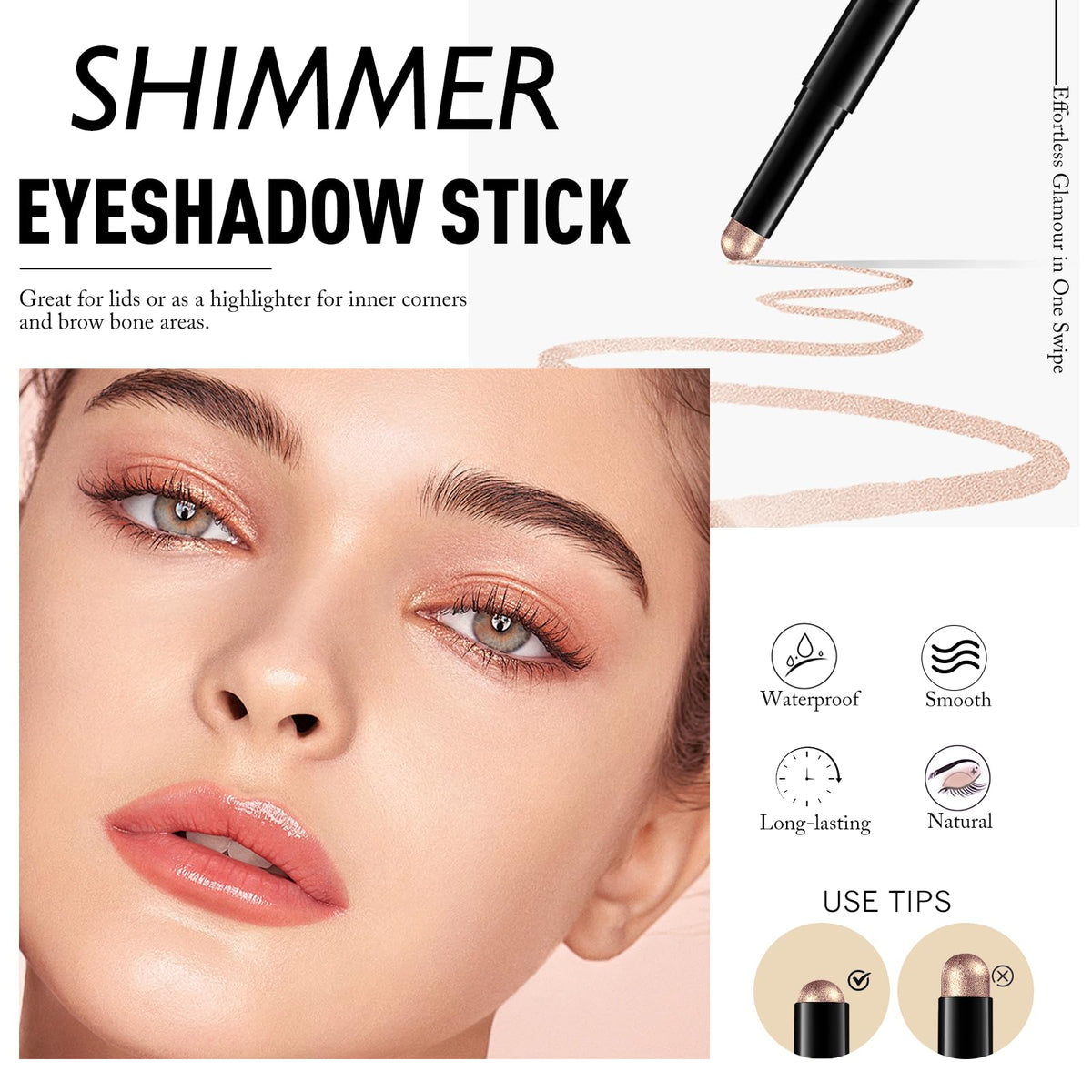 Close-up of Wugbc Champagne Pink Shimmer Eyeshadow Stick tip