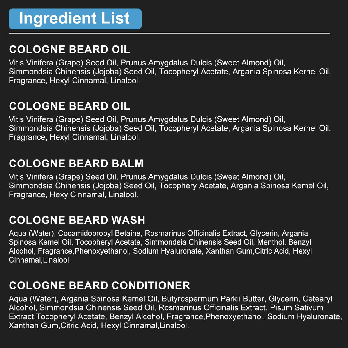 Close-up of XIKEZAN Beard Oil bottle with ingredients