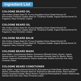 Close-up of XIKEZAN Beard Oil bottle with ingredients