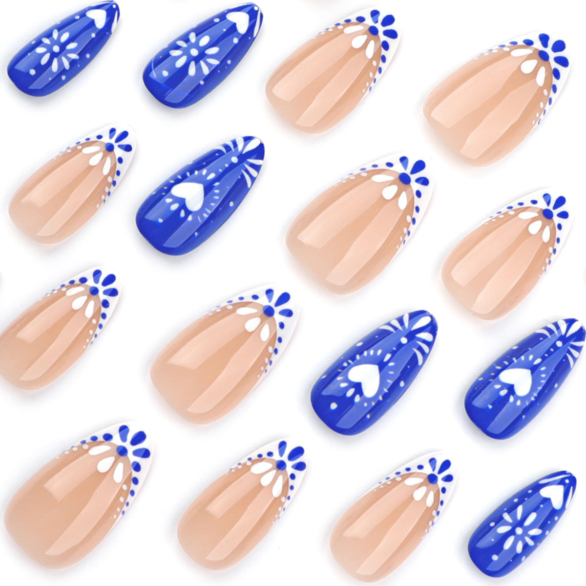 Close-up of XZMeiLun blue French tip press on nails