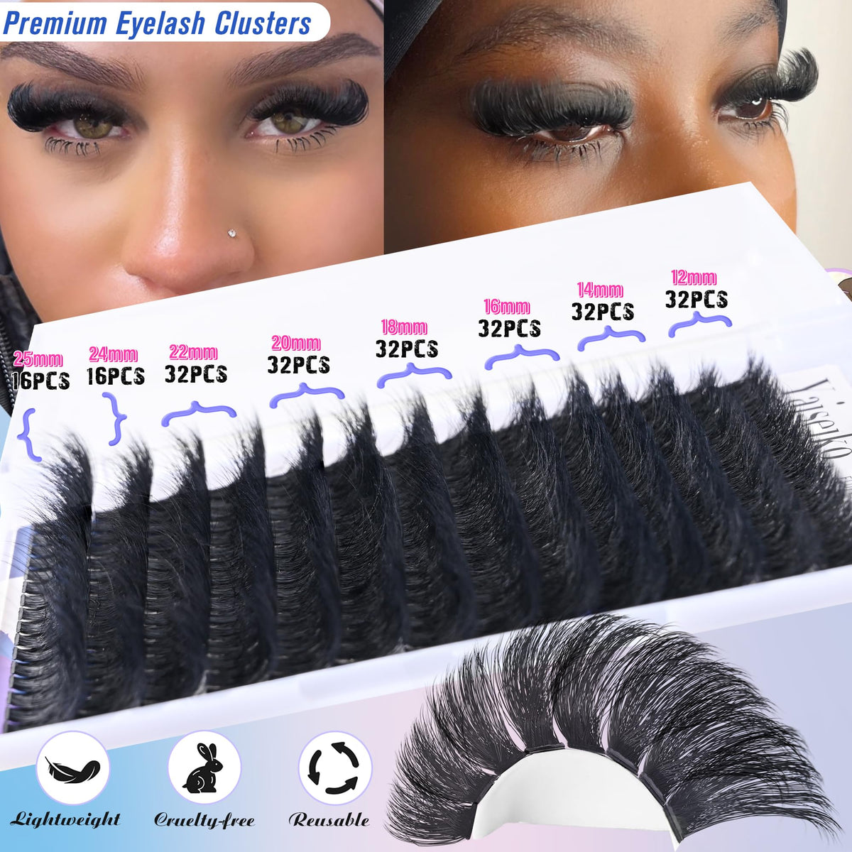 Close-up of Yaiseiko Lash Clusters showing individual lashes