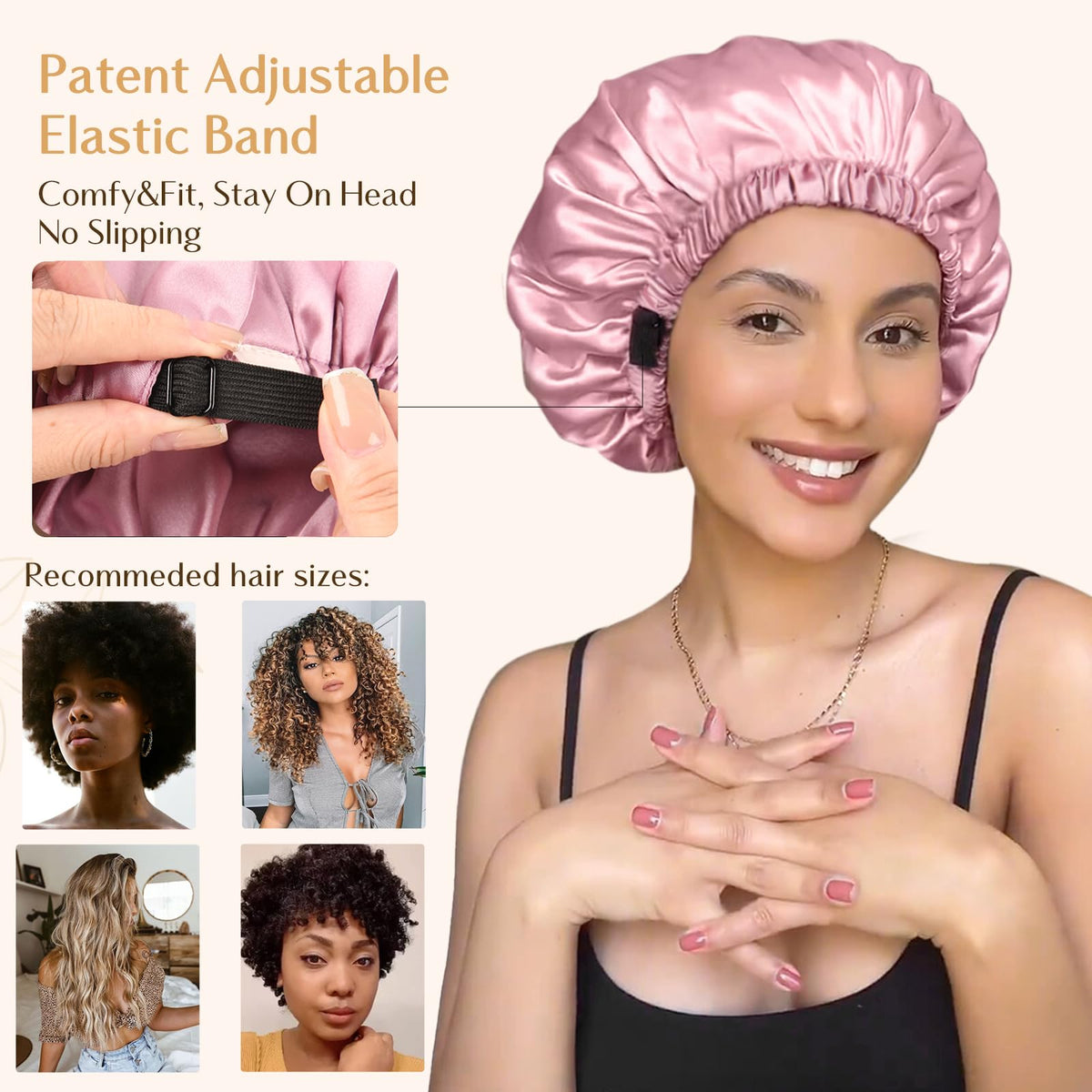 Close-up of YANIBEST Adjustable Satin Bonnet with elastic band