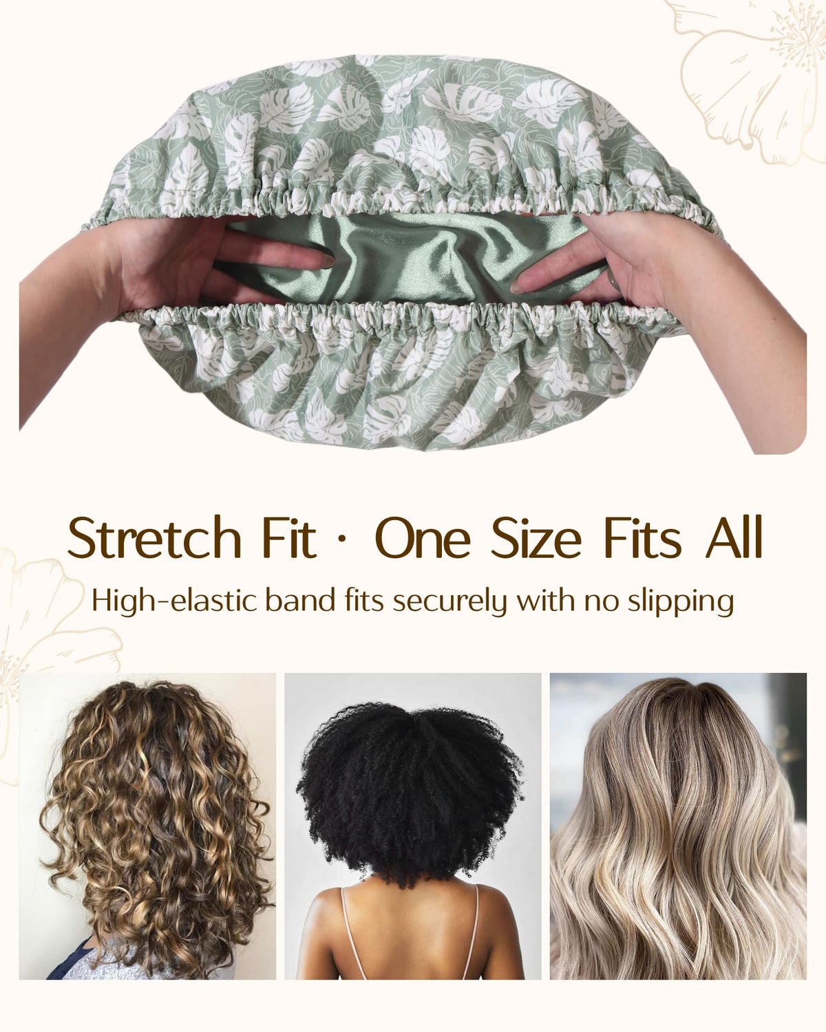 Close-up of YANIBEST Satin Lined Shower Cap elastic band