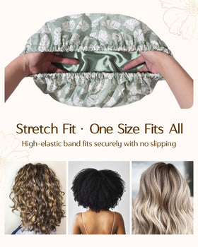Close-up of YANIBEST Satin Lined Shower Cap elastic band