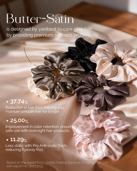 Close-up of YANIBEST satin scrunchies showing Butter-Satin material