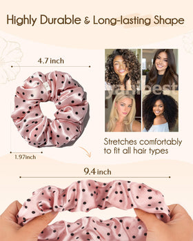 Close-up of YANIBEST satin scrunchies showing soft butter satin texture