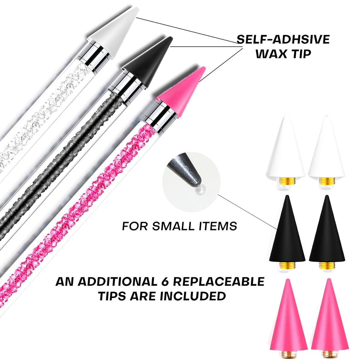 Close-up of Yaoociy dual-head rhinestone pen in black