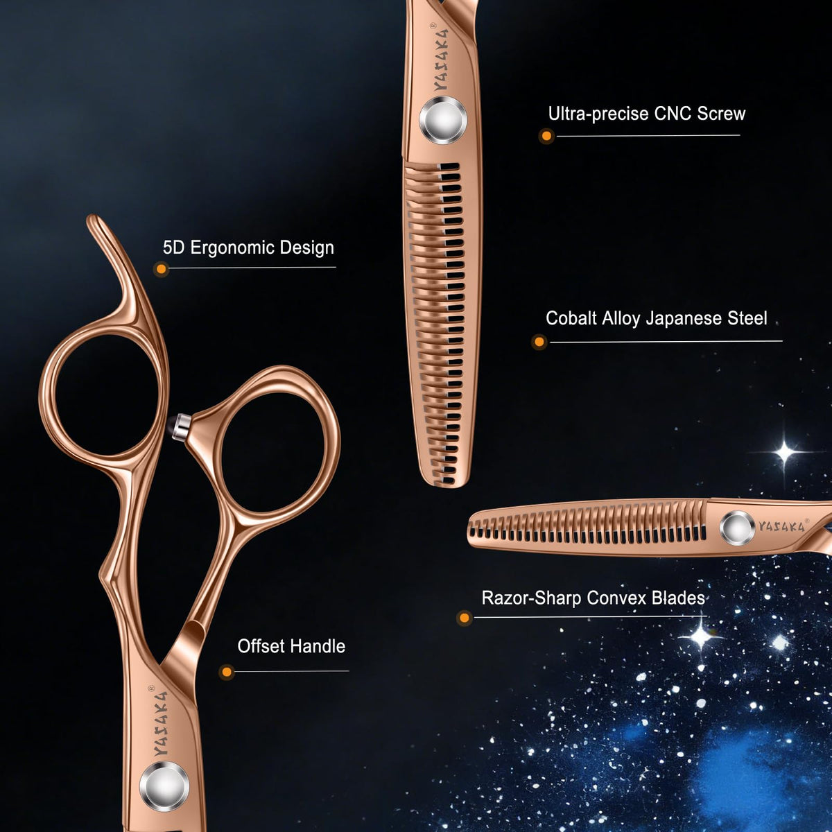 Close-up of YASAKA thinning shears precision teeth