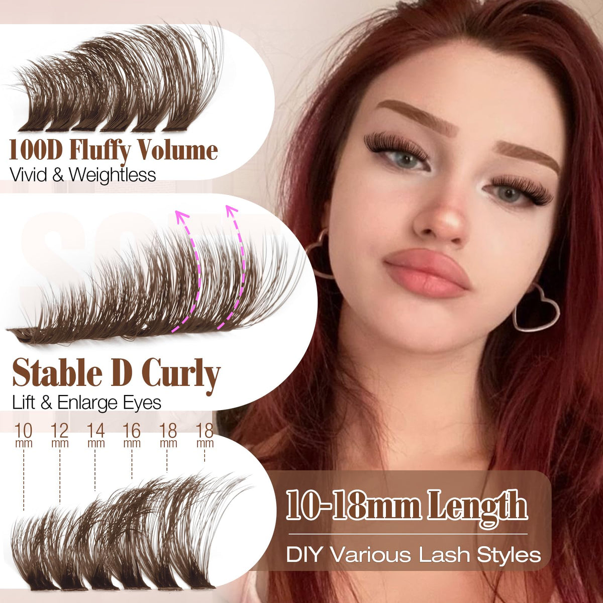Close-up of Yawamica Brown Fluffy Lash Clusters individual lashes