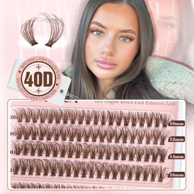 Close-up of Yawamica brown individual lashes in various lengths