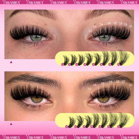 Close-up of Yawamica lash clusters in various lengths