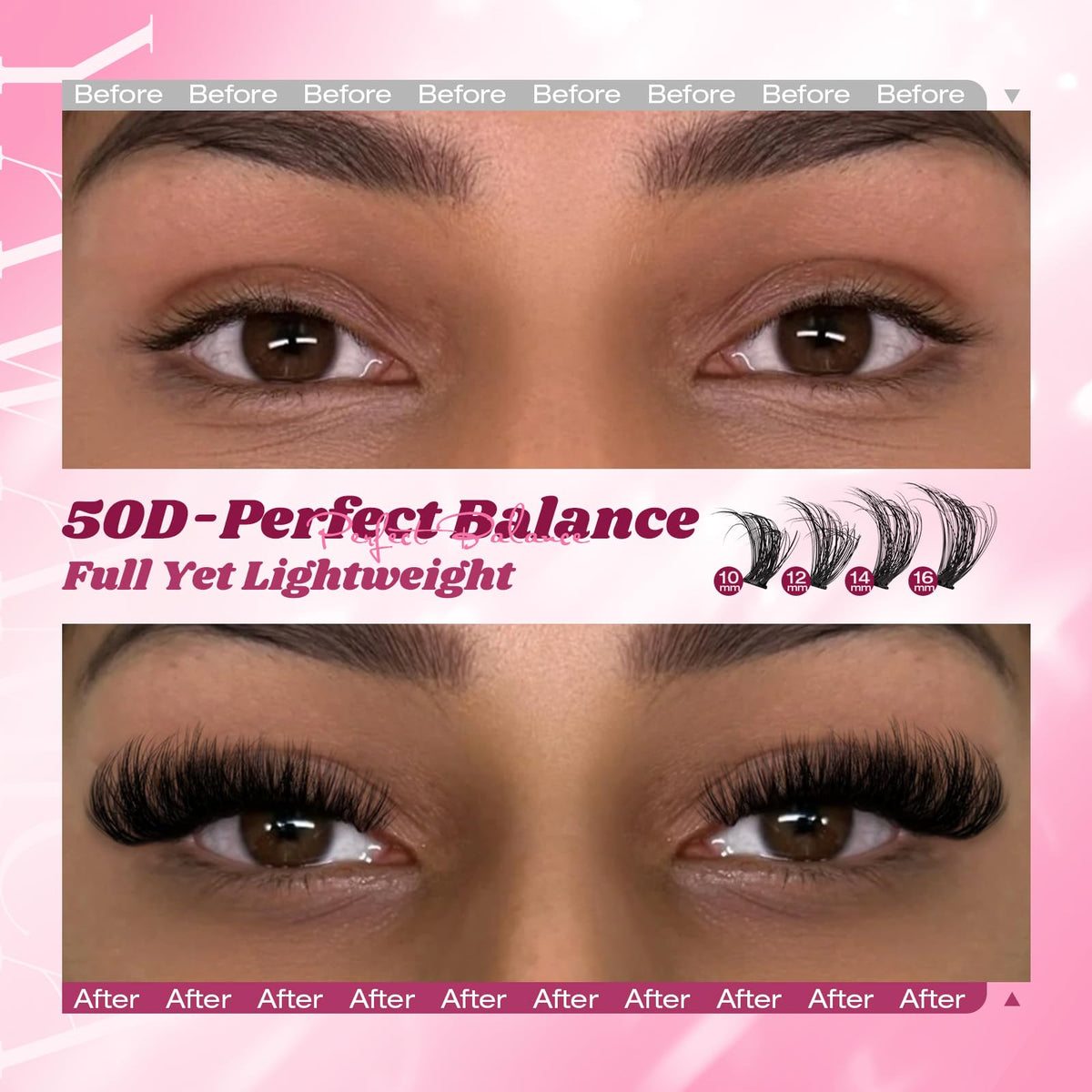 Close-up of Yawamica lash clusters showing mixed lengths