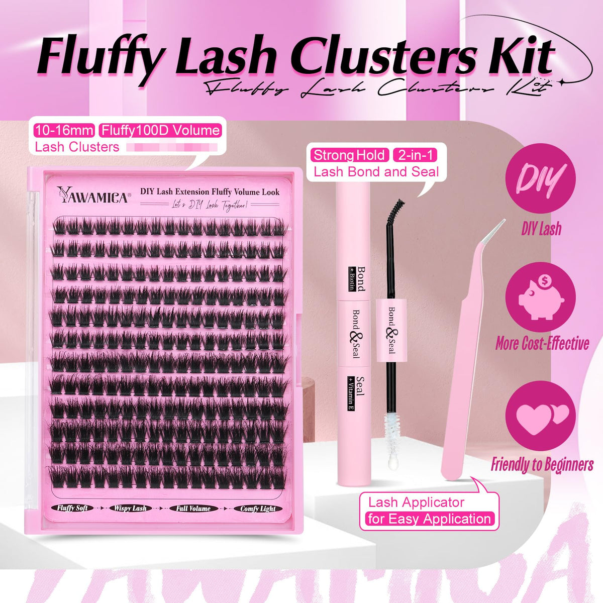 Close-up of Yawamica lash tweezers included in the kit
