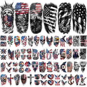 Close-up of Yazhiji temporary tattoos featuring American flag design