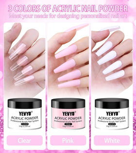 Close-up of YEVYO acrylic powder and liquid set