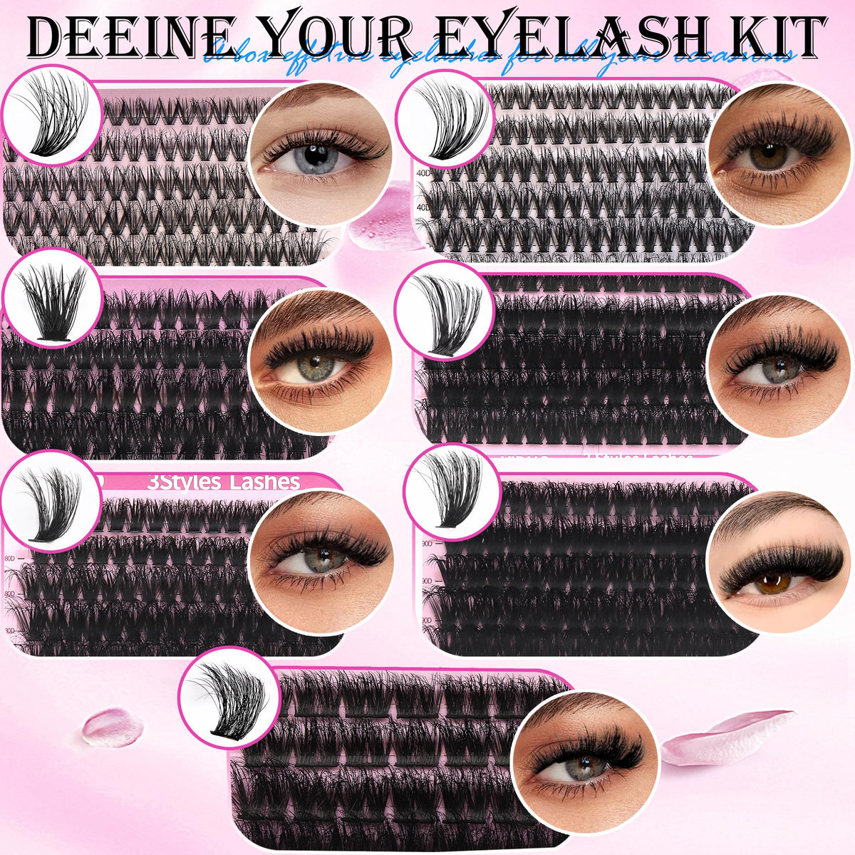 Close-up of YIDUO 30D cluster lashes in kit