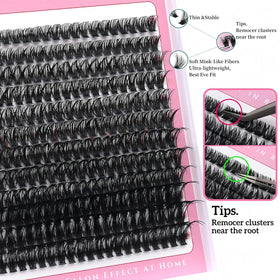 Close-up of YIDUO 40D cluster lashes in kit