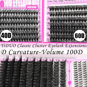 Close-up of YIDUO 40D lash clusters in the kit
