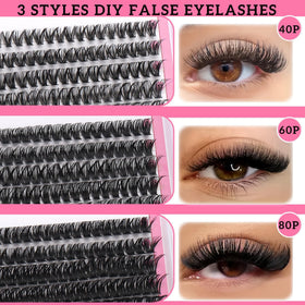 Close-up of YIDUO 60D cluster lashes in kit
