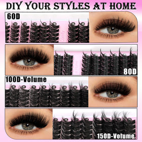 Close-up of YIDUO 60D lash clusters in various lengths