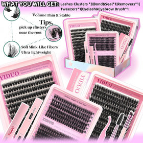 Close-up of YIDUO 760Pcs lash clusters in 60D, 80D, 100D styles