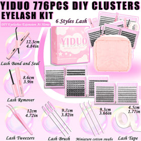 Close-up of YIDUO 776pcs lash clusters in makeup bag